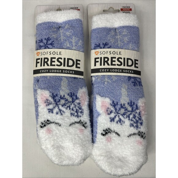 2 Sofsole FIRESIDE Cozy Lodge Socks Unicorn Purple White Youth Size 10-4 NEW - Picture 1 of 7